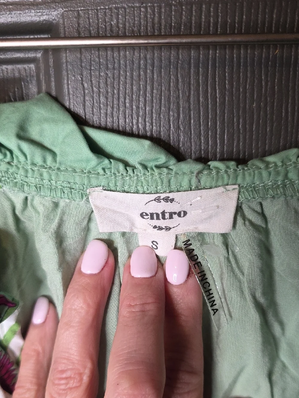 Entro Green Floral Peasant Dress with Puff Sleeves Size Small